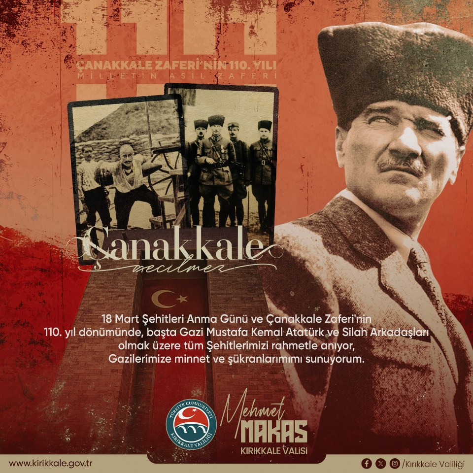 VALİMİZ SAYIN MEHMET MAKAS'IN 18 MART ÇANAKKALE DENİZ ZAFERİ VE ŞEHİTLERİ ANMA GÜNÜ MESAJI